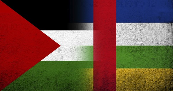 Flag of Palestine and National flag of Central African Republic (CAR). Grunge background