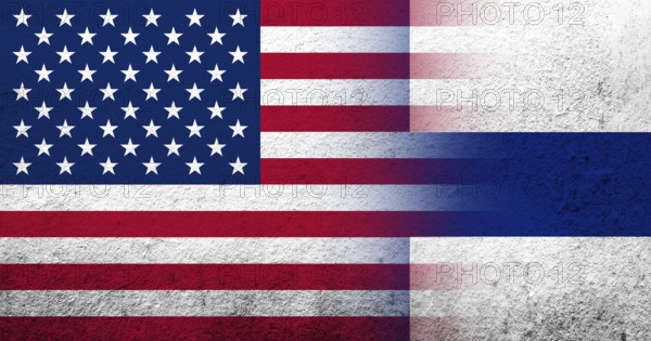 United States of America (USA) national flag with National flag of Finland . Grunge background