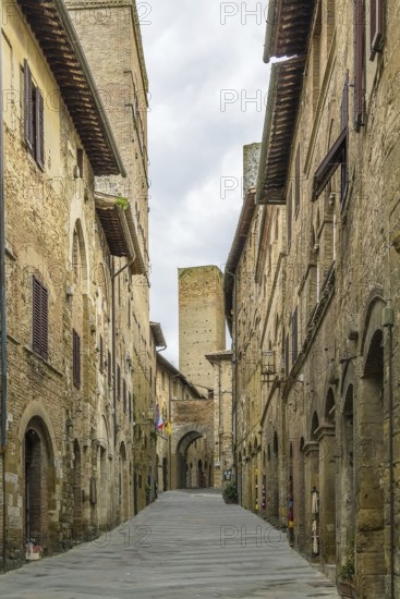 Street in historical center of San Gimignano, Italy, Europe