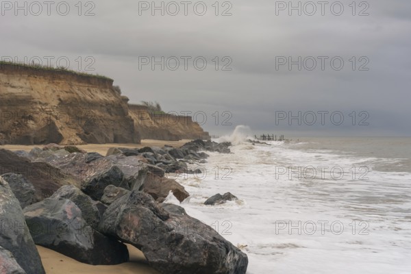 A stormy day on the beach in Happisburgh, Norfolk, England, UK