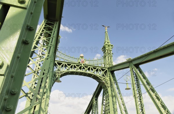 The Liberty Bridge in Budapest, Hungary, connects Buda and Pest across the River Danube. It is the third southernmost public road bridge in Budapest, located at the southern end of the City Centre, Europe