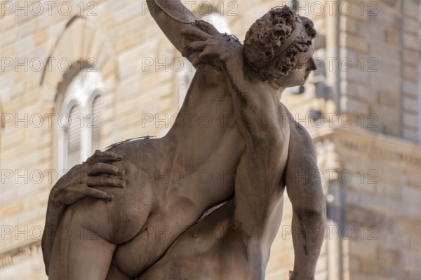 Statue of the Rape of the Sabines from artist Gimabologna in the Loggioa dei Lanzi in Florence, Italy, Europe