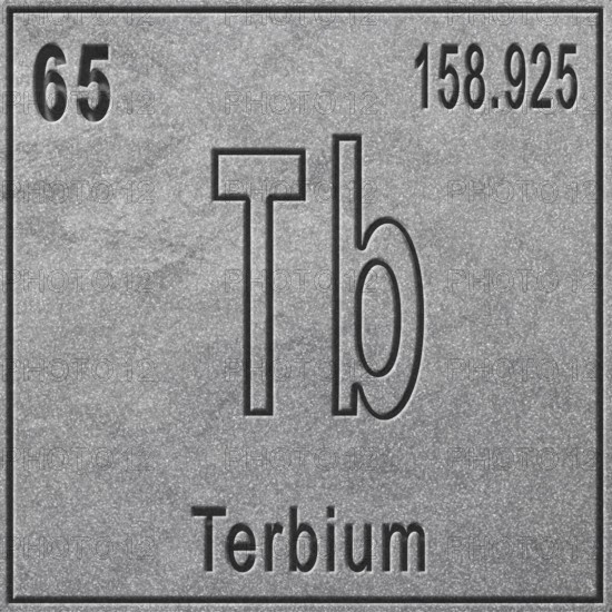 Terbium chemical element, Sign with atomic number and atomic weight, Periodic Table Element, silver background