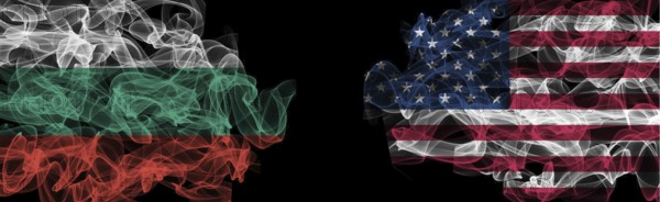 Flags of Bulgaria and USA on Black background, Bulgaria vs USA Smoke Flags
