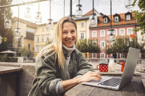 Two young caucasian women having fun on city street outdoors, Best friends enjoying a holiday day out together, Happy lifestyle, youth and young females concept.