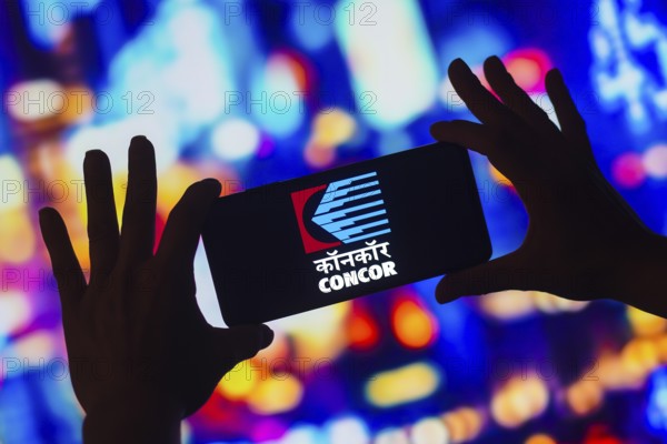 In this photo illustration, the Container Corporation of India (CONCOR) logo is displayed on a smartphone screen