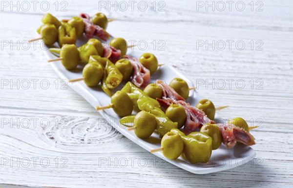Gilda pinchos with olives and anchovies tapas from Spain