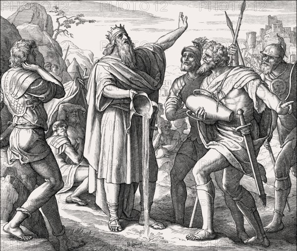 David pouring out the water, Old Testament, by Julius Schnorr von Carolsfeld