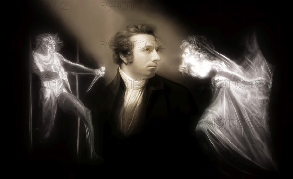 Henry Fuseli or Johann Heinrich Füssli, 1741 – 1825, Swiss painter, draughtsman and writer, digitally edited after Northcote, 1778, Lady Macbeth Seizing the Daggers, scene from The Tragedy of Macbeth by William Shakespeare