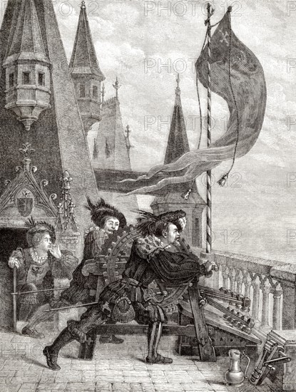 Lärmen mit Ratschen, traditioneller katholischer Osterbrauch, Nürnberger Burg, Bayern, Deutschland, Europa, 19.