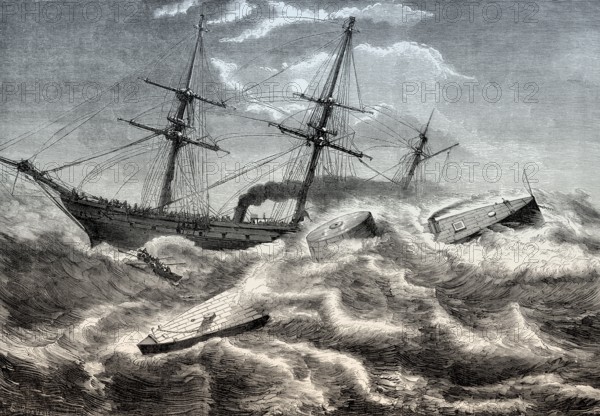 Sinking of the ironclad warship USS Monitor, Battle of Hampton Roads, American Civil War, 1862