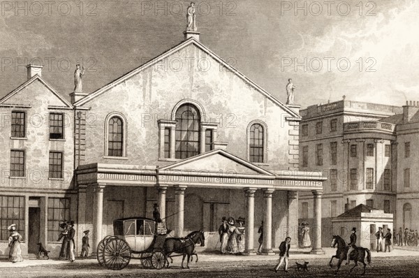 The old Theatre Royal on Princes Street in 1829, Edinburgh, Scotland, 19th century, from Modern Athens by Th. H. Shepherd