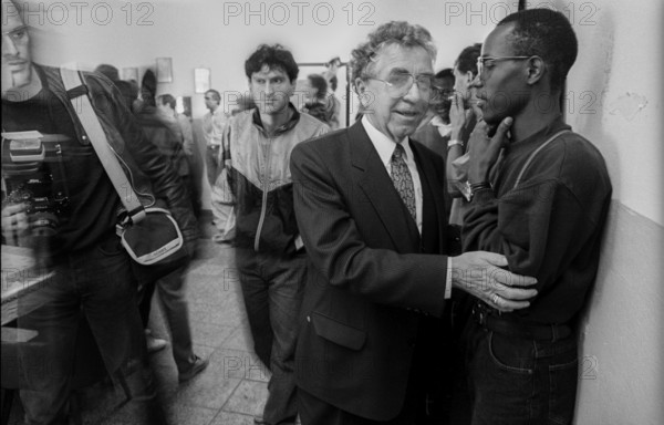 Germany, Neustadt /Dosse, 12 October 1991, Bishop Kruse visits a home for asylum seekers in Neustadt an der Dosse, Europe