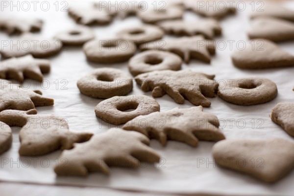 Baked easter gingerbread cookies on the white plate Closeup shot with selective focus
