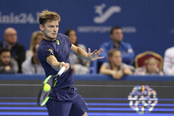 Sofia, Bulgaria - February 11, 2017: David Goffin from Belgium (pictured) plays against Roberto Bautista Agut from Spain during a match from Sofia Open 2017 tennis tournament