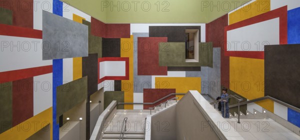 London, Tate Britain Art Museum 1893-97 by Sidney R. J. Smith Colourful wall design in the main staircase by David Tremlett: Drawing for free thinking 2011