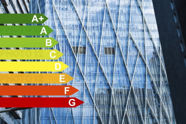 The Telefonica headquarters in the 22 district of Barcelona, energy efficiency classes according to the GEG, Barcelona, Spain, Europe