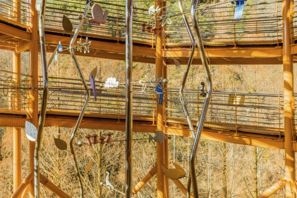 Daejeon, South Korea, December 15, 2019: Sculpture of nature figurines installed in center of Sky Tower at Jangtae mountain national park, Asia