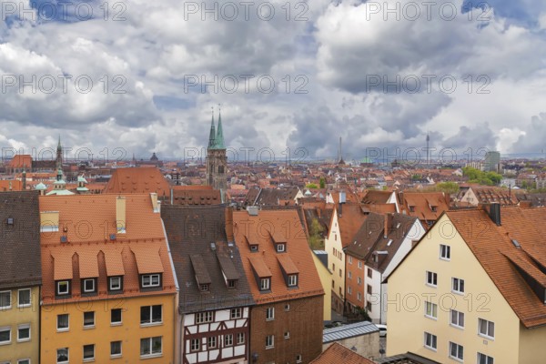 View of Nuremberg historic center from castle wall, Germany, Europe