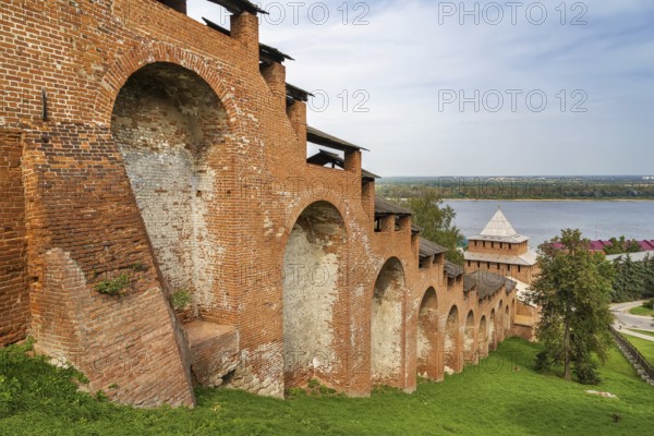 Wall and tower in Nizhny Novgorod Kremlin, Russia, Europe