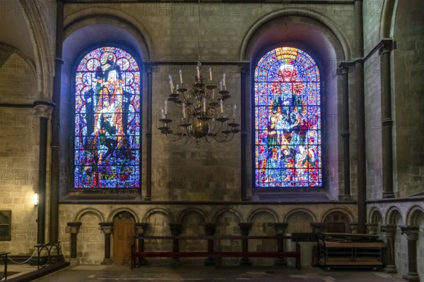 Canterbury, United Kingdom, 10 September, 2022: close-up view of historic stained glass windows inside the Canterbury Cathedral, Europe