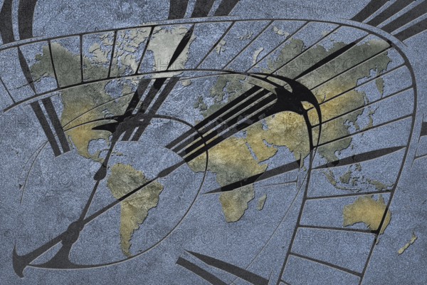 Time for global business. World Map with a clock