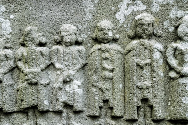 Details of an ancient tombstone, Former Protestant parish church of Abterode, Werra-Meissner district, Hesse, Germany, Europe