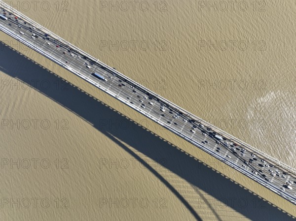 Aerial view of George Washington Bridge in Fort Lee, NJ. George Washington Bridge is a suspension bridge spanning the Hudson River connecting NJ to Manhattan