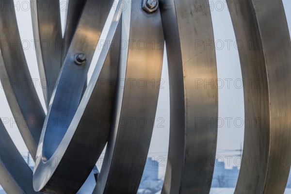 Cheonan, South Korea. January 3, 2020: Closeup sculpture of concentric circles inside one another in public park near entrance to Yu Gwan Sun shrine. Artist unknown