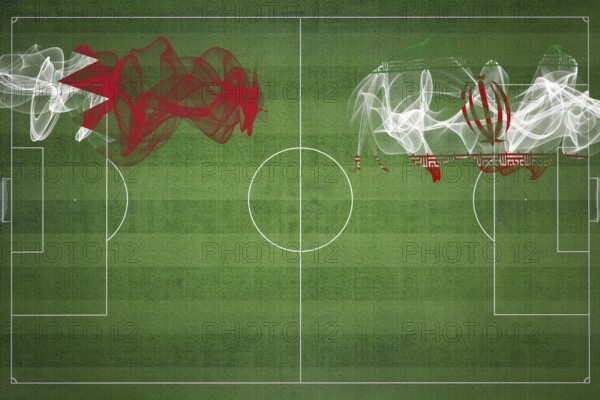Bahrain vs Iran Soccer Match, national colors, national flags, soccer field, football game, Competition concept, Copy space