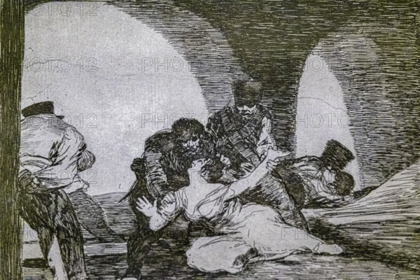 The disasters of war, no. 13: Bitter presence, 1810 -1814, Francisco de Goya, first printing of 1863, made by the Royal Academy of Fine Arts of San Fernando of Madrid, convent of San Francisco, Santo Domingo de la Calzada, La Rioja, Spain, Europe
