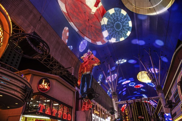 Vegas Vic-Cowboy and Freemont Street Experience Light Show, Las Vegas, Nevada, USA, North America