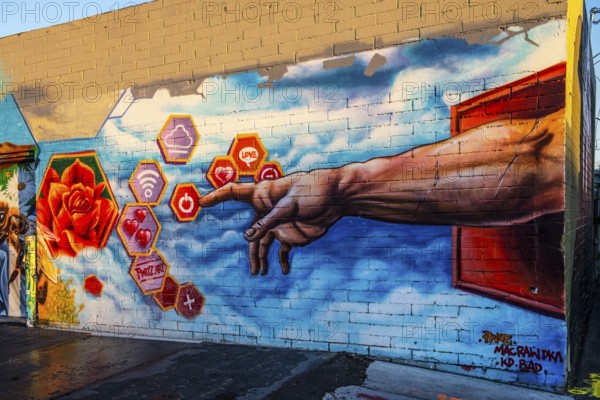 Mural, God shuts down gambling, Arts District, Las Vegas, Nevada, USA, North America