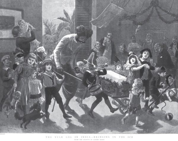 General Views The Yule Log in India Bringing in Ice, India, Asia