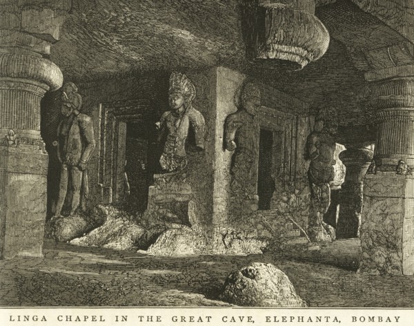 Linga chapel in the great cave, Elephanta Gharapuri cave, Bombay now Mumbai, Maharashtra, India, Asia