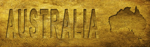 Australia Map and Text on Grunge Gold Texture