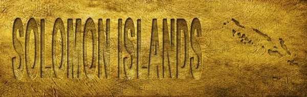 Solomon Islands Map and Text on Grunge Gold Texture