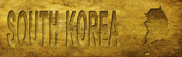 South Korea Map and Text on Grunge Gold Texture