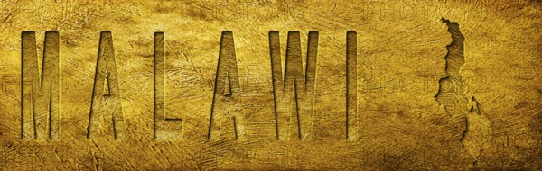 Malawi Map and Text on Grunge Gold Texture