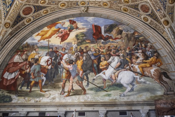Meeting of Pope Leo the Great with Attila Fresco executed in 1513-1514, Musei Vaticani, State of the Vatican City, Roma, Lazio, Italia