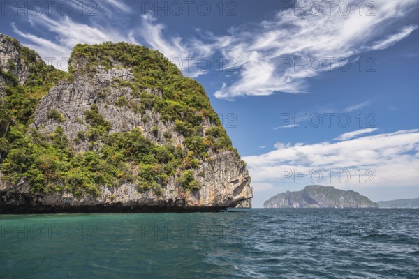 Tropical islands view with locean blue sea water at Phi Phi Islands, Krabi Thailand nature landscape