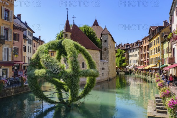 View of Thiou river and the old city of Annecy, the largest city of Haute-Savoie department in France