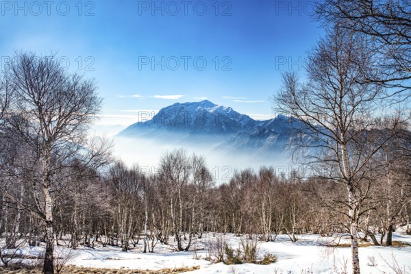 Snowy landscape in the Italian alps of Valsassina
