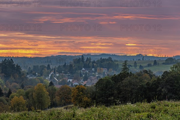 Aerial view Güntersberge Selketal at sunset