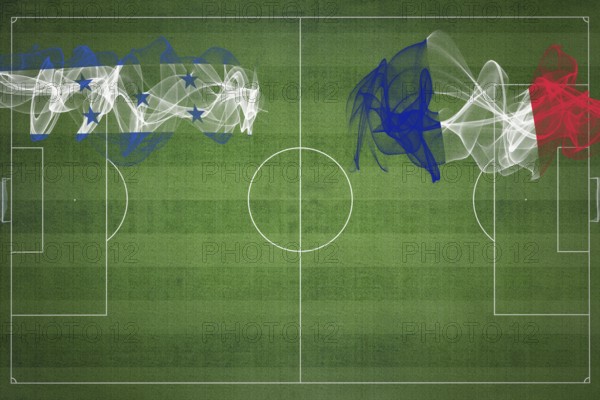 Honduras vs France Soccer Match, national colors, national flags, soccer field, football game, Competition concept, Copy space