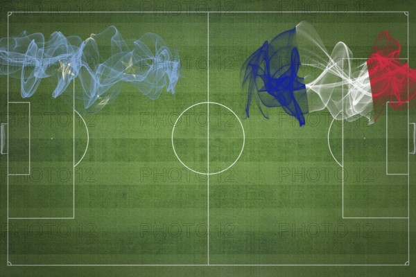 Micronesia vs France Soccer Match, national colors, national flags, soccer field, football game, Competition concept, Copy space