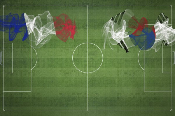 France vs South Korea Soccer Match, national colors, national flags, soccer field, football game, Competition concept, Copy space