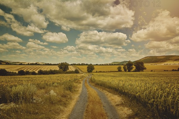 Country Road between Fields in Bulgaria Devnja, Bulgaria, Europe