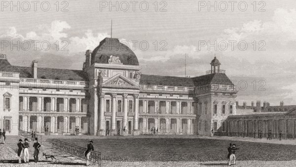 The École Militaire, Paris, antique steel engraved print, 1831