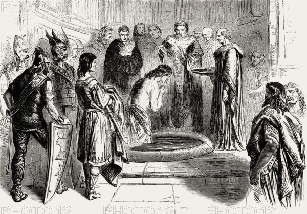 Baptism of Clovis by Saint Remigius, cathedral of Reims, 496, Clovis, Chlodovechus, Chlodwig I., Chlodowech, 466-511, King of the Franks of the Merovingian dynasty